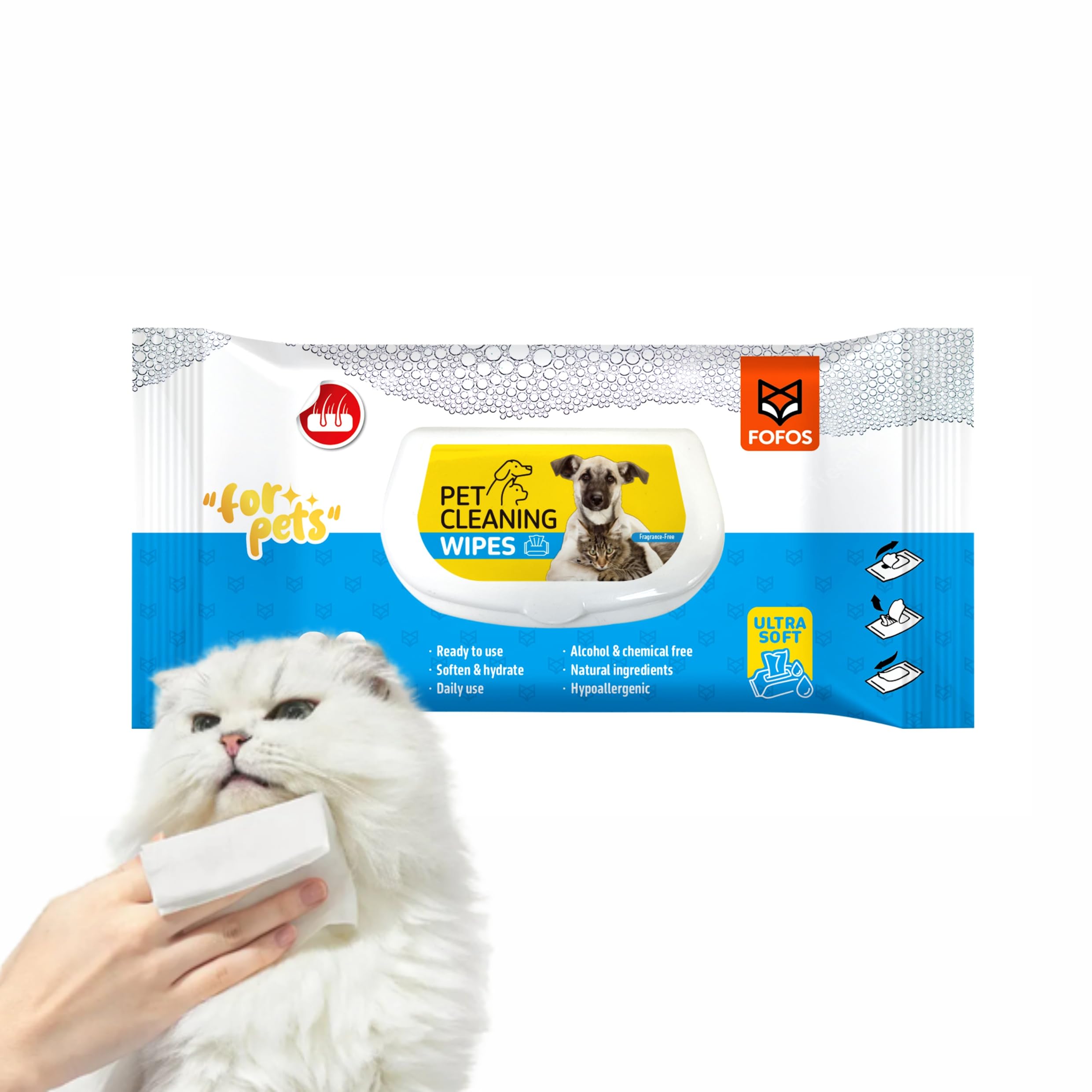 BarkButler x FOFOS Pet Cleaning Wipes – Unscented Pet Wipes, Dog & Cat Wipes (80 Sheets) – White