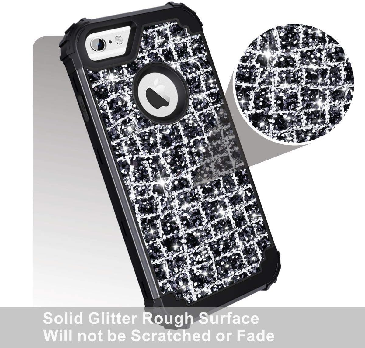 Hekodonk Compatible iPhone 6s Case, iPhone 6 Case, 3D Luxury Sparkle Glitter Shiny Heavy Duty Shockproof Full-Body Protective High Impact Cover for Apple iPhone 6 /6s - Bling Black