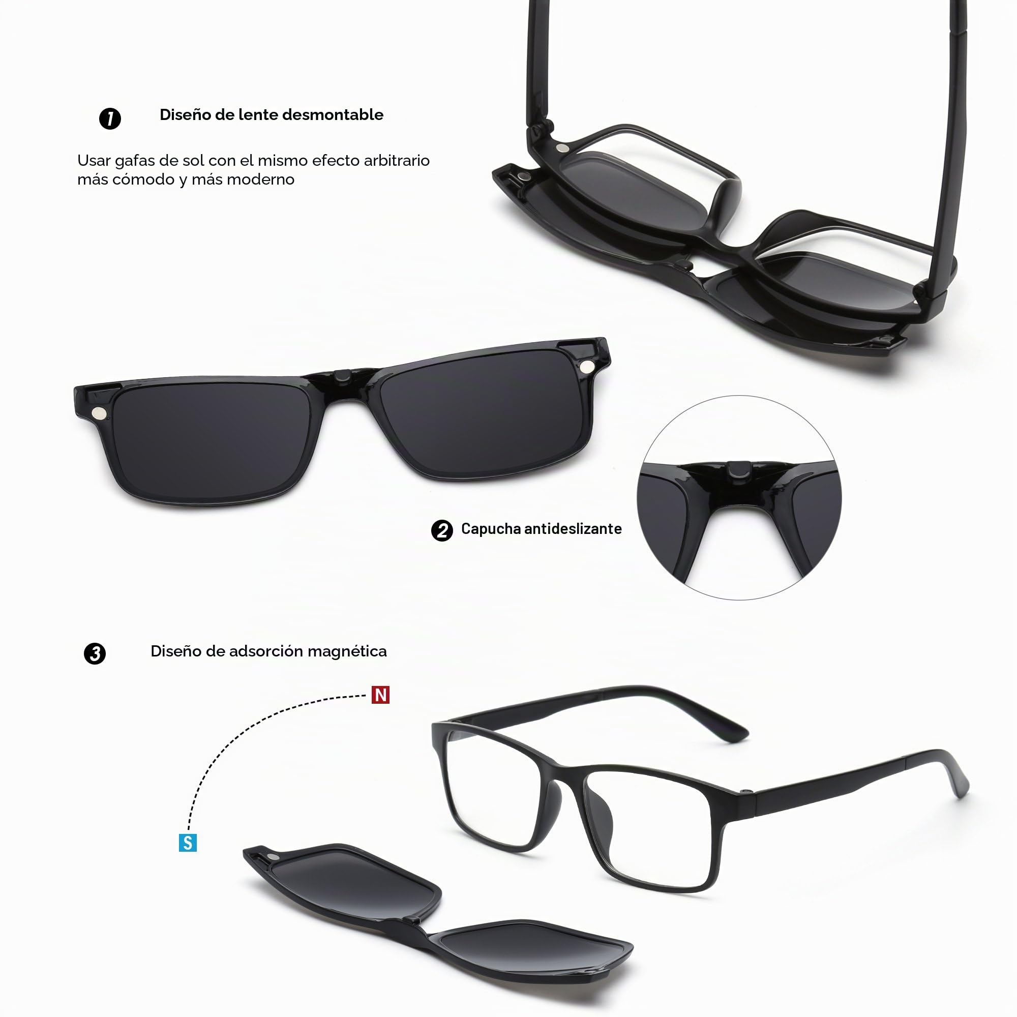 JIM HALO Magnético 5 Piezas Polarizadas Clip en Gafas de Sol Marco Plástico Para Conducción Nocturna