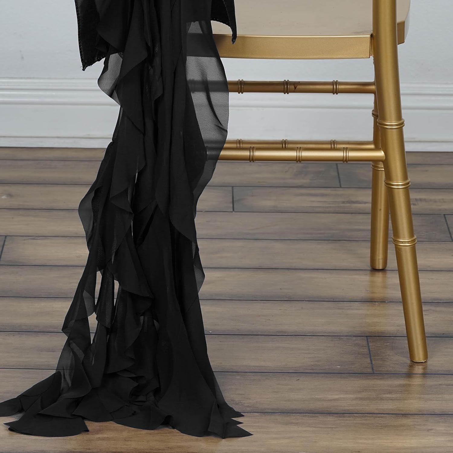 Efavormart Black Chiffon Curly Chair Sash