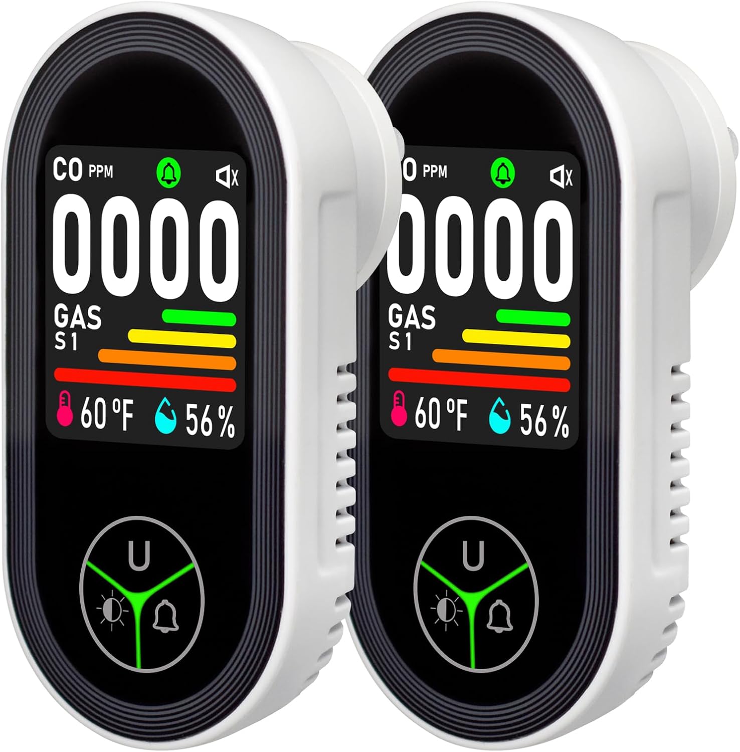 Combination Natural Gas Leak Detector and CO Detectors, 4-in-1 Plug-in Wall Design Carbon Monoxide & Gas Detector with HD Screen & Indicator Visual & Audible Sound for Home, Kitchen, 2 Pack