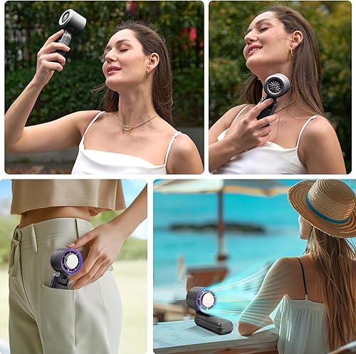 Miniatura 8 de Ventilador de mano portátil con enfriador de hielo - Ventiladores turbo de 13000 rpm, mini ventilador personal recargable 3 en 1, 100 velocidades