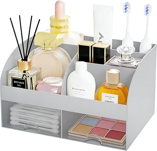 Miniatura 10 de Organizador de maquillaje con 2 cajones, almacenamiento de cosméticos para tocador y encimera de baño, organización de maquillaje y almacenamiento
