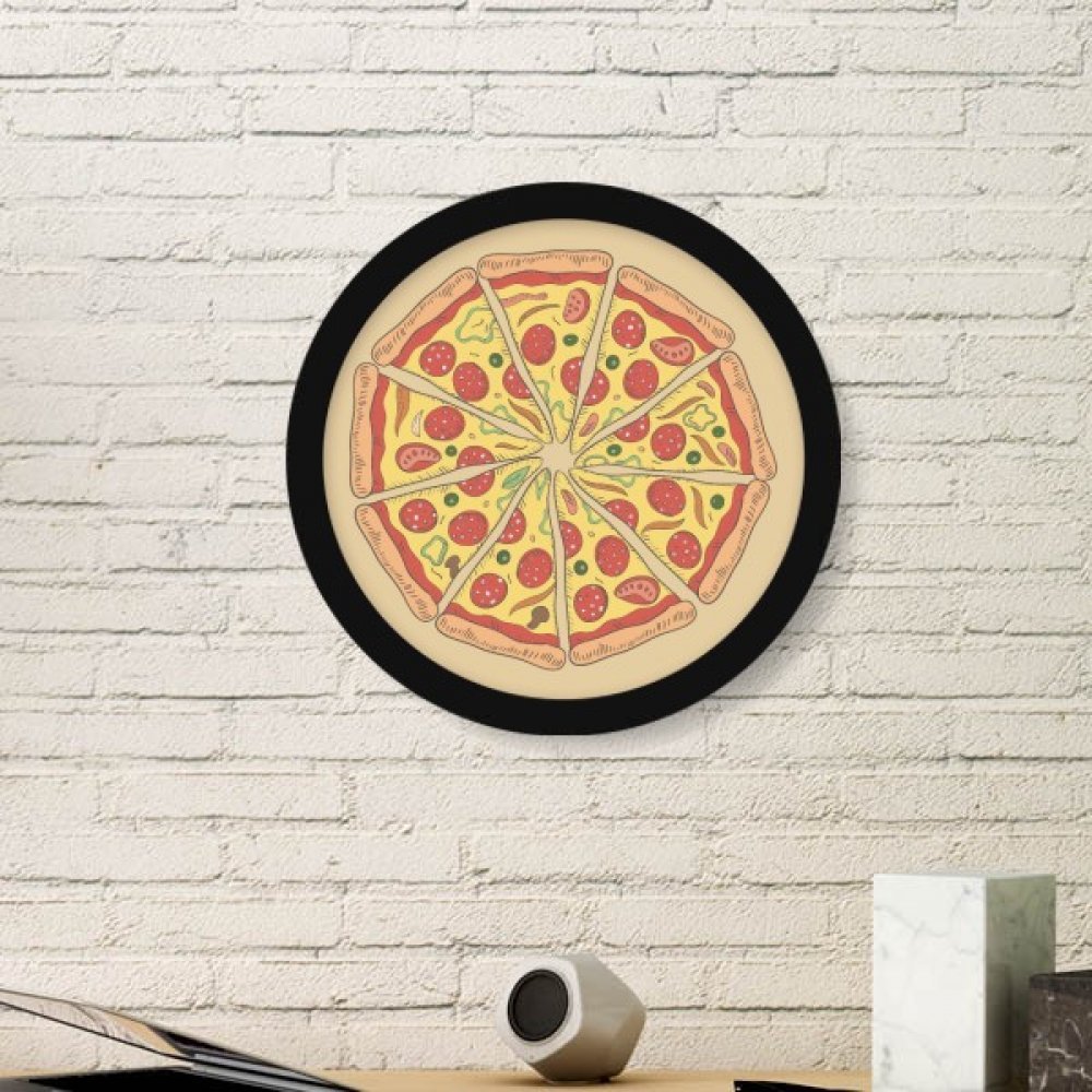 Cadre photo rond en bois noir avec peinture de pizza italienne, une idée cadeau déco originale