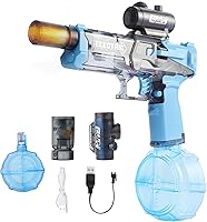 Vista 1 de Pistola de agua con llama LED para niños de 3 años en adelante, rango de 32 pies, tanque a prueba de fugas de 16.9 onzas, modo de alimentación