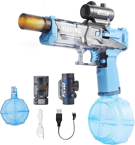 Pistola de agua con llama LED para niños de 3 años en adelante, rango de 32 pies, tanque a prueba de fugas de 16.9 onzas, modo de alimentación