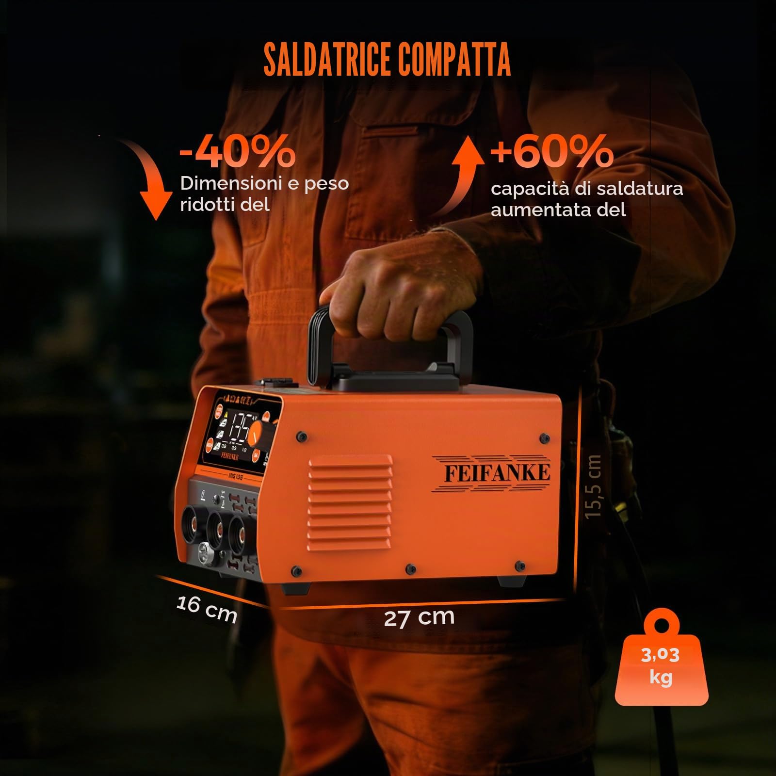 FEIFANKE MIG135 Saldatrice A Filo Continuo No Gas 135A 230V Saldatrice Inverter IGBT Mini Synergistic 3 In 1 TIG Elettrodo Saldatrice A Filo Avanzamento Rapido Del Filo Compatibile con Filo E308LFC-O