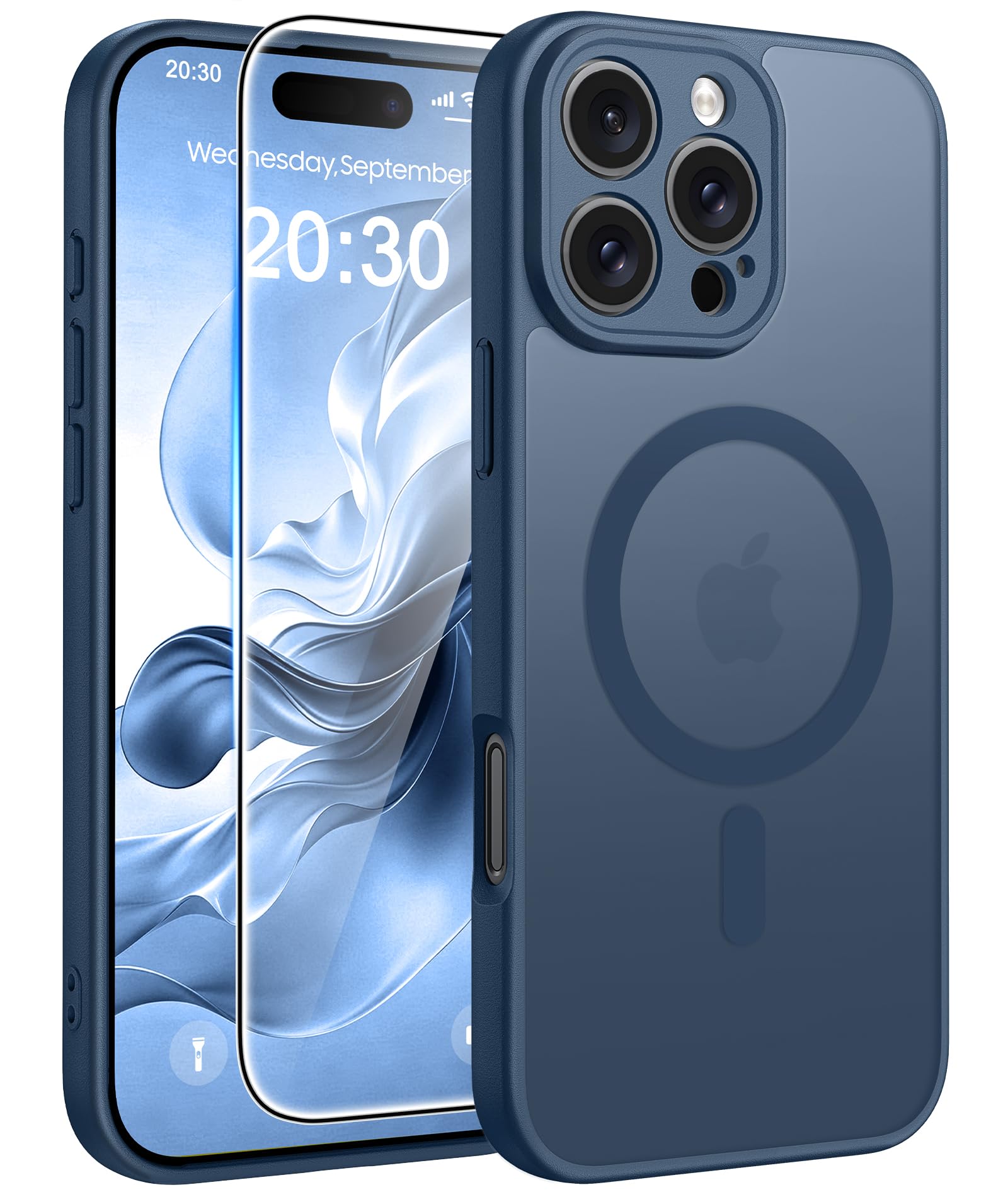 FNTCASE for iPhone 16 Pro-Max Case: Translucent Blue Fit for MagSafe