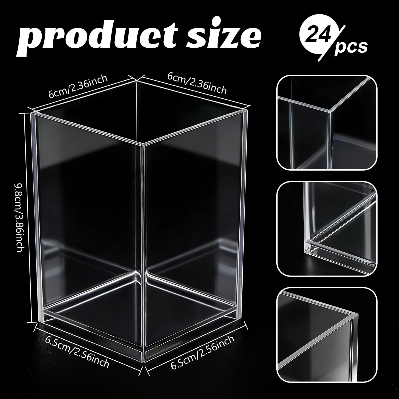 24 portapenne in acrilico trasparente, 6,5 x 6,5 x 9,8 cm, per pennelli da trucco, accessori da scrivania, portapenne in acrilico, per aula, scuola e ufficio