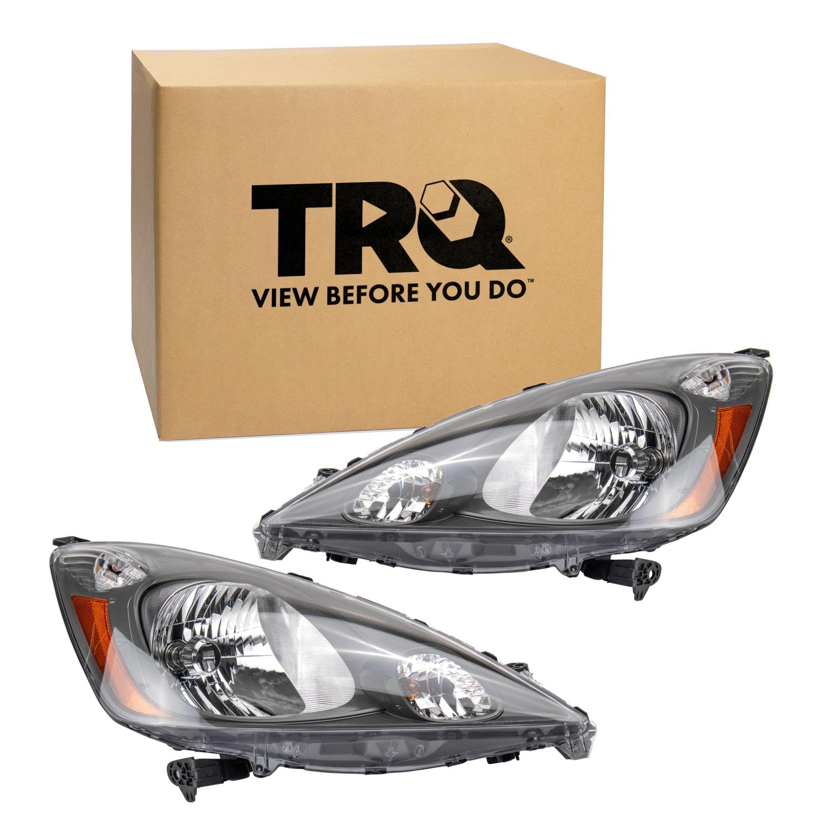 TRQ 2 Piece Headlight Assembly Set Driver &amp; Passenger Side Compatible with 2009-2014 Honda Fit Without Sport Package HO2502138 HO2503138