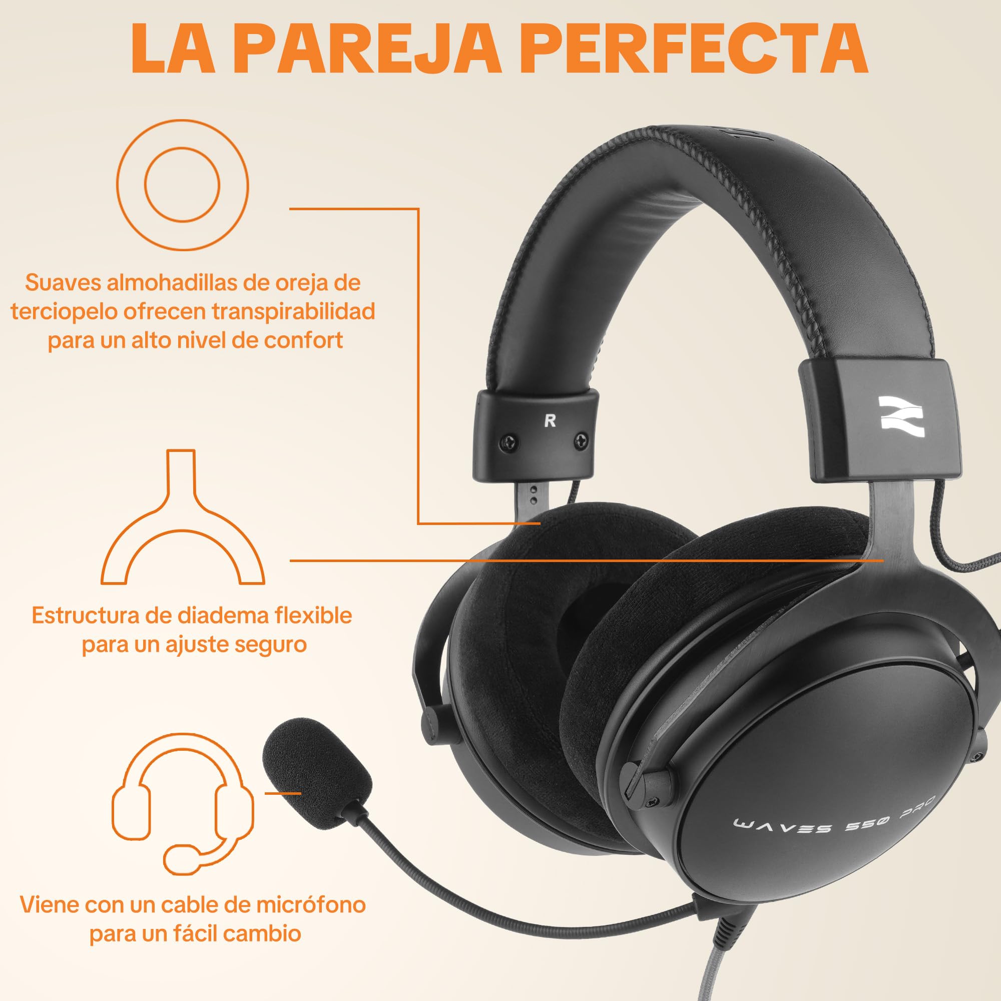 talomen W550X Auriculares de Estudio Profesionales, Over-Ear Cerrados con Almohadillas de Piel y Terciopelo, Cables Desmontables, para Grabación, Mezcla, Masterización, DJ, Gaming