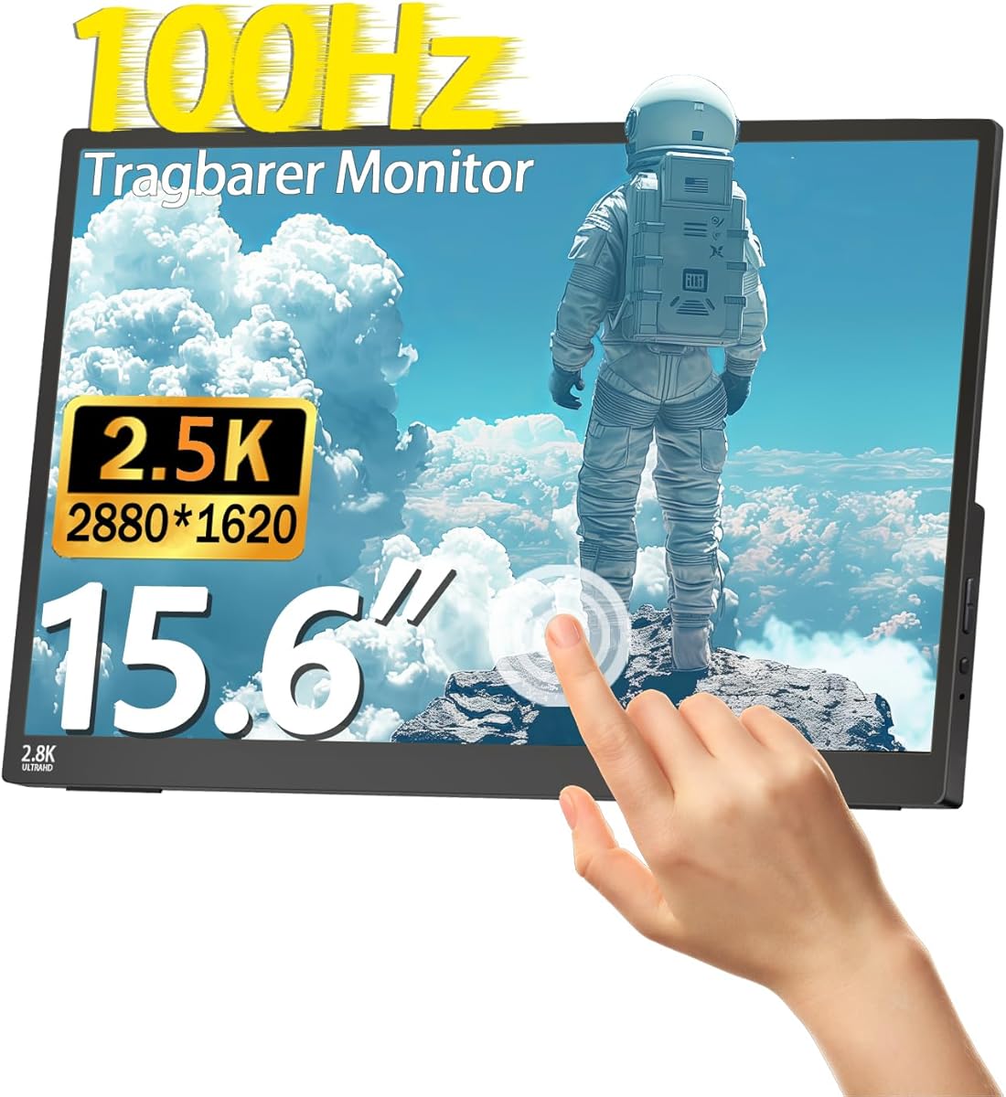 15,6 Zoll 2,5K Touchscreen Monitor,FHD 2880x1620 IPS 100Hz 16:9,10-Punkt-Touch Portable Monitor with 100%sRGB,Ultradünn Erweiterter Tragbarer Monitor für Laptops/PCs/Smartphone/Macs/Xbox/PS5