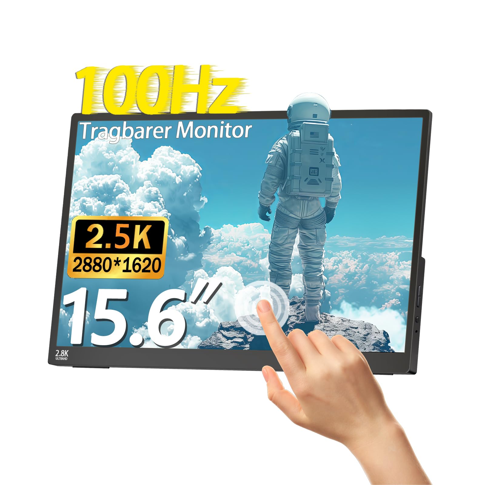 15,6 Zoll 2,5K Touchscreen Monitor,FHD 2880x1620 IPS 100Hz 16:9,10-Punkt-Touch Portable Monitor with 100%sRGB,Ultradünn Erweiterter Tragbarer Monitor für Laptops/PCs/Smartphone/Macs/Xbox/PS5