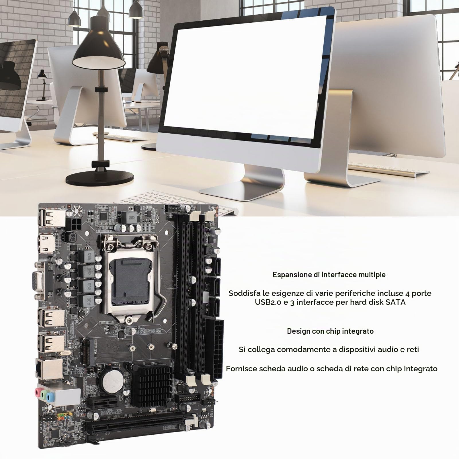 Dpofirs Scheda Madre H55 LGA 1156, per Generation I3 I5 I7, Scheda Madre Server PC, 2×DDR3, Slot per Scheda Grafica PCIE X16, Scheda Madre Computer per Giochi per PC
