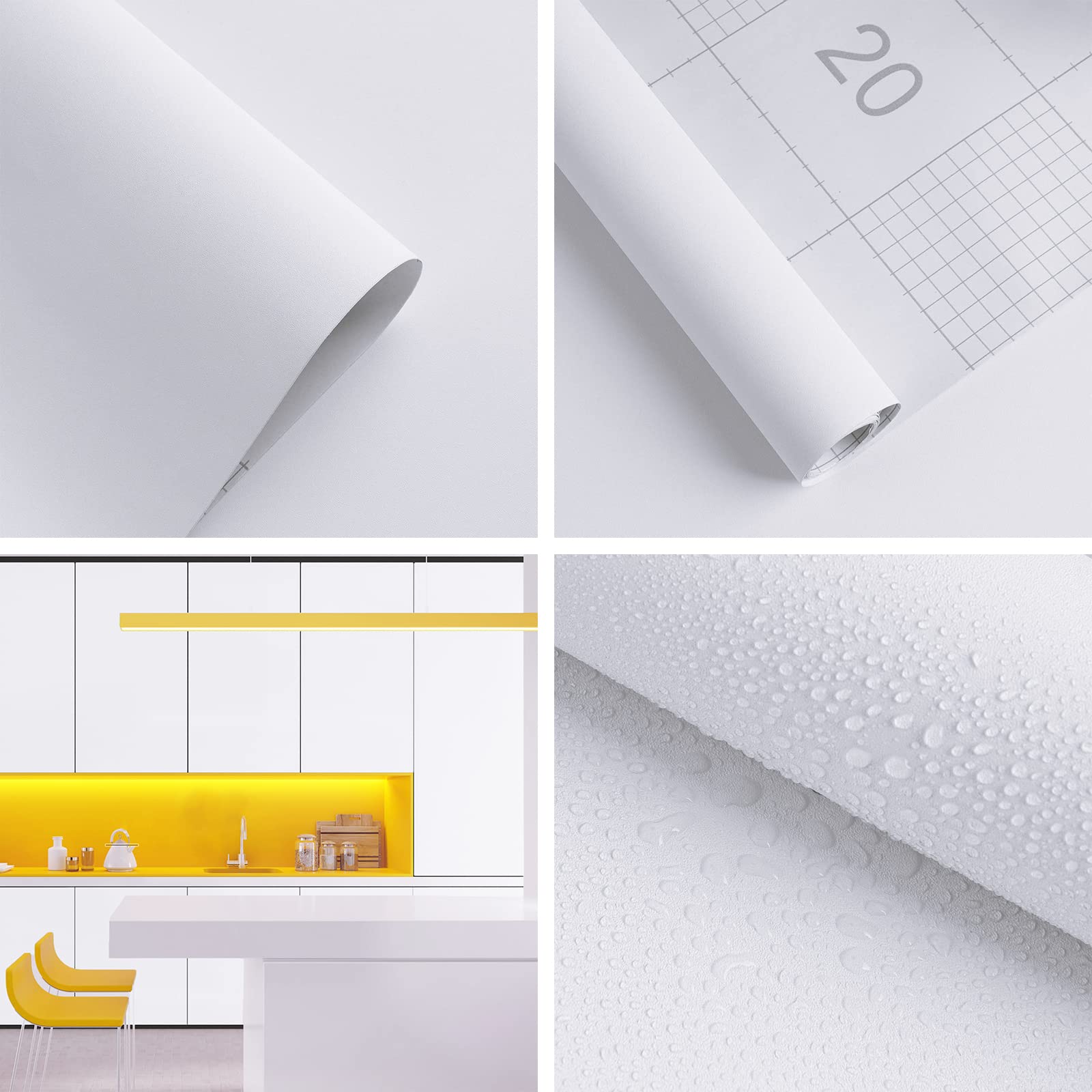 Selbstklebende Tapete Weiß Matt - Möbelfolie Wasserdicht 44x1000cm