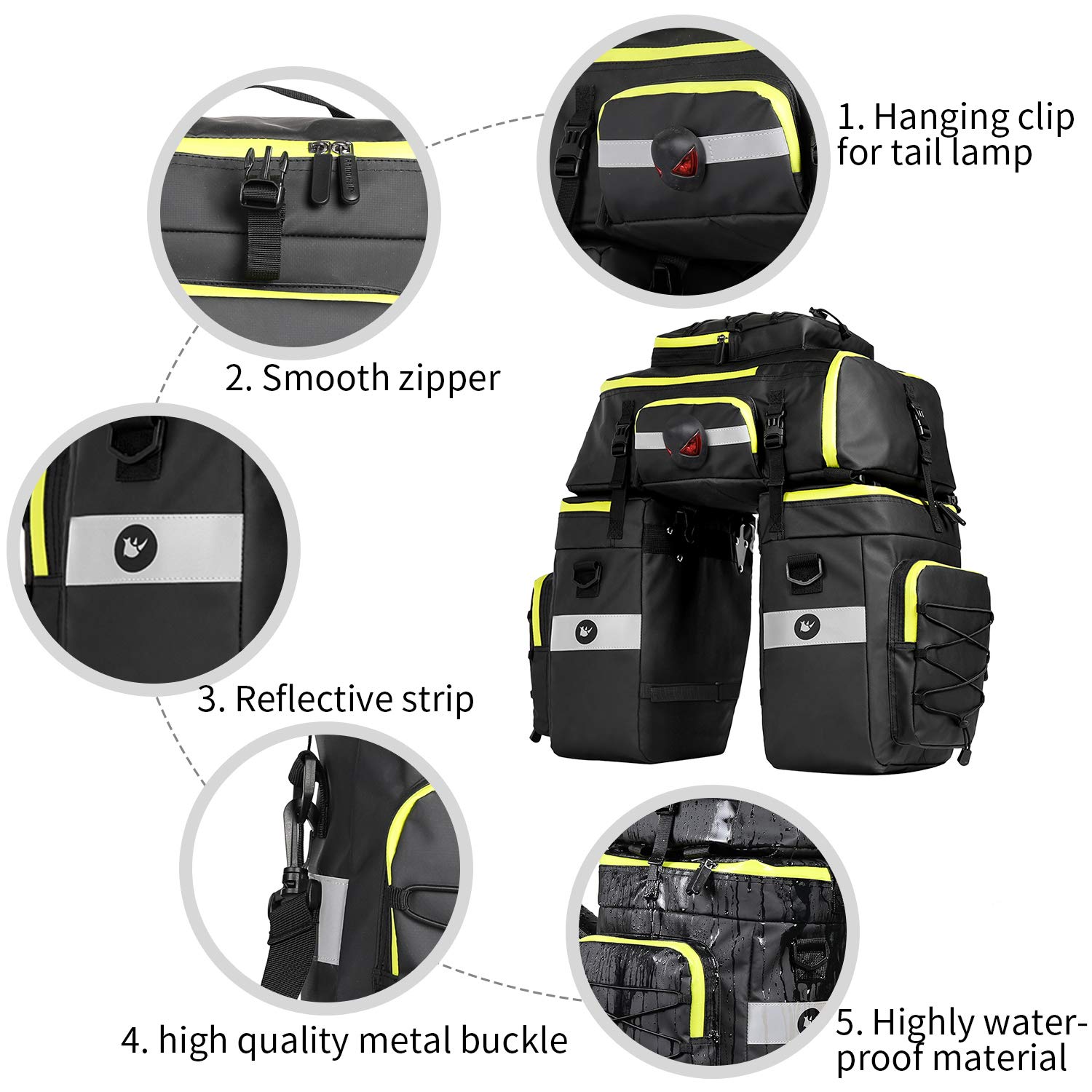 Huntvp 3 en 1 Multifuctional Bicicleta Expedición Touring CAM Alforja Bolsa (Verde Fluorescente)