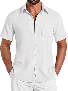 COOFANDY Mens Button Down Shirts Short Sleeve Shirt Casual Summer Beach Textured Shirts with Pocket