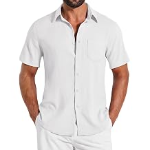 COOFANDY Shirts for Mens Button Down Short Sleeve Shirts Casual Summer Beach Textured Shirts with Pocket