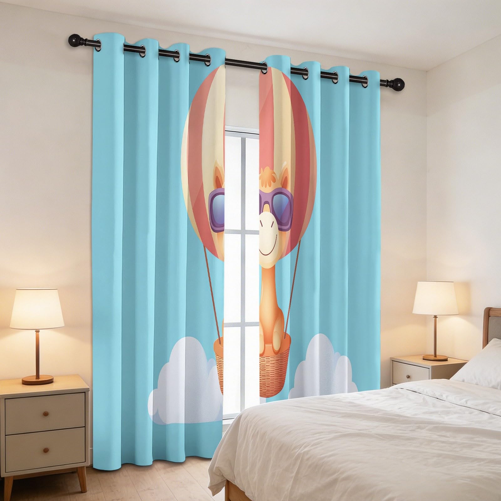 Wielbłąd Balon na gorące powietrze, izolacja termiczna, z oczkami do sypialni, 117 x 229 cm, zasłony do salonu, zaciemniające do wnętrz na okna, niebieski