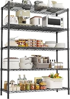 Storage Shelves Heavy Duty, 45" W x 20" D x 72" H Garage Shelving Unit Loads 2000LBS, 5-Tier Adjustable Metal Utility Rack, Wire Shelf for Kitchen, Laundry Room, Pantry, Warehouse, Basement