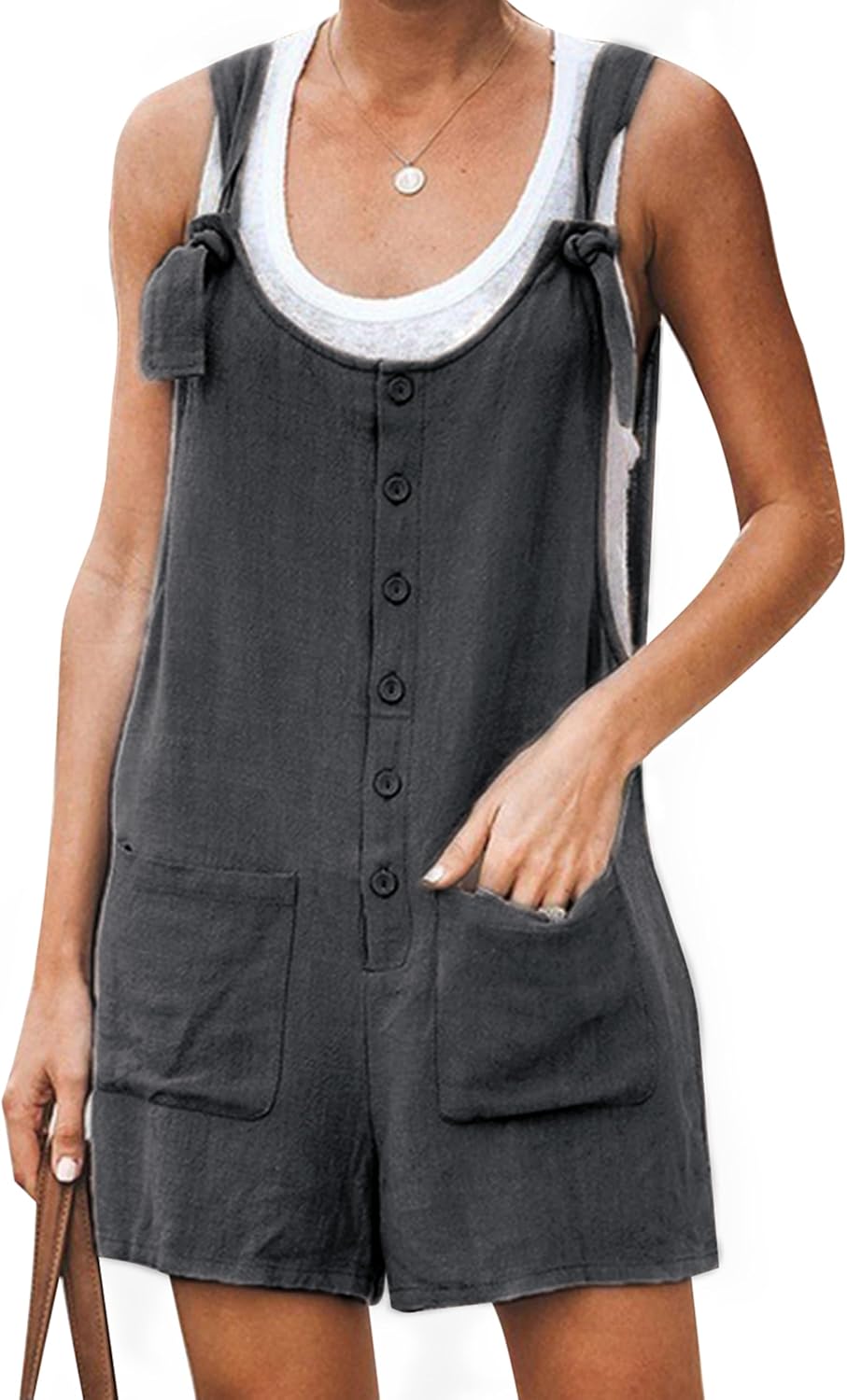 Yeokou Women's Casual Summer Cotton Linen Rompers Overalls Jumpsuit Shorts