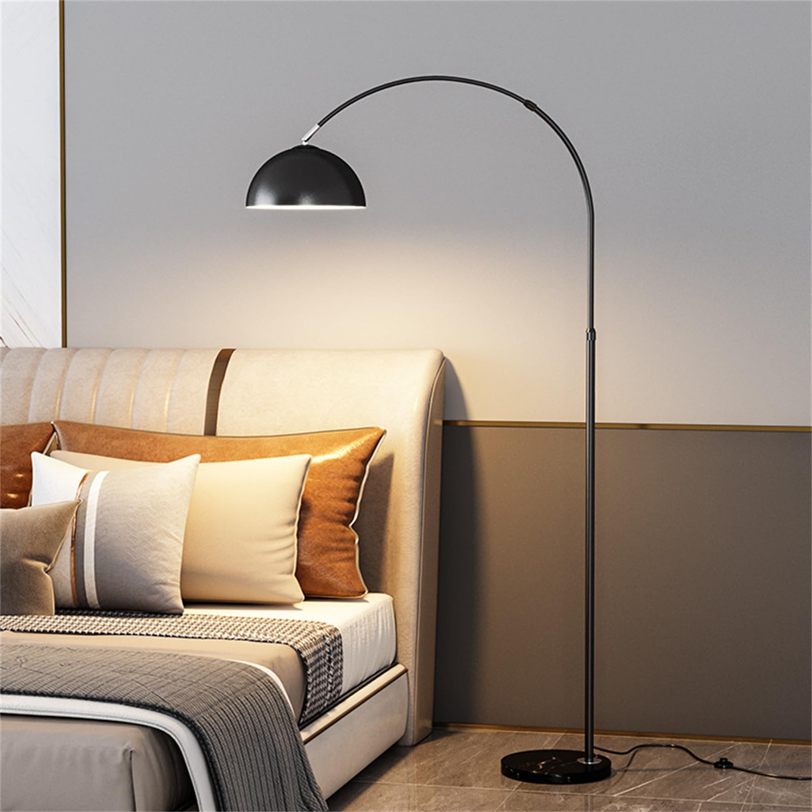 Lampada da terra ad arco dimmerabile con telecomando, moderna lampada da terra ad arco con base in marmo per soggiorno, camera da letto, ufficio, design industriale