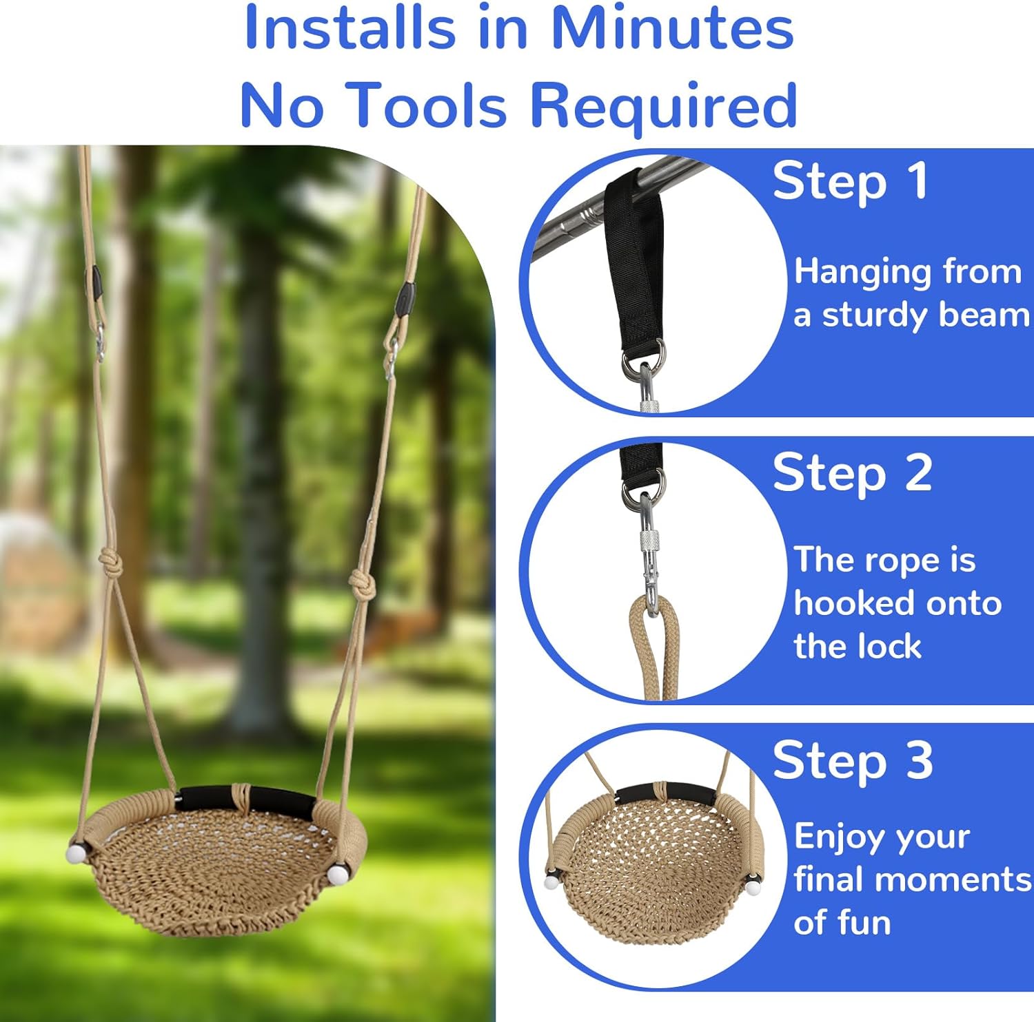 Secure Swing Set,Adjustable Rope Swing Seat Swingset Accessories for Indoor Porch Doorway Outdoor Playground Backyard