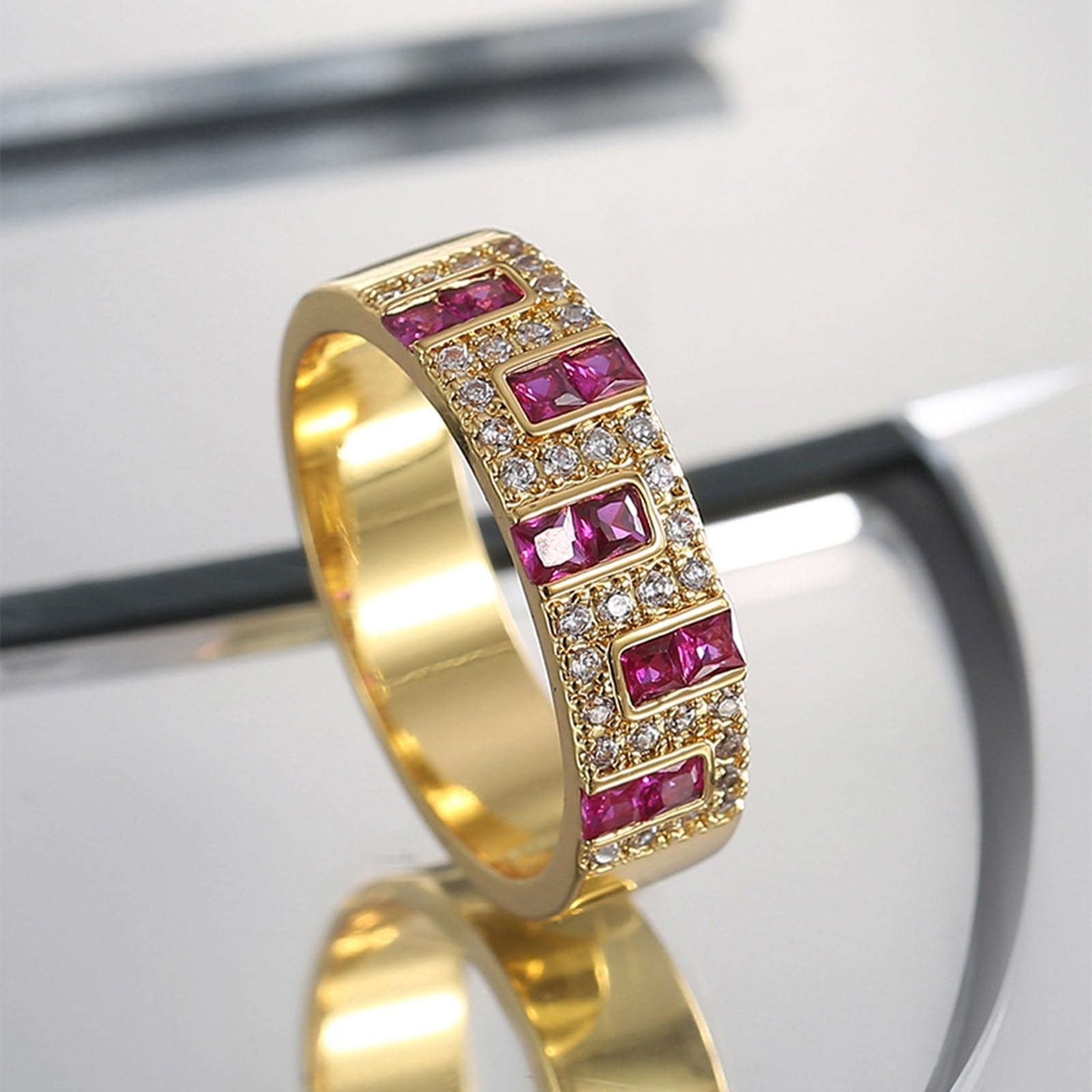 Złote obrączki ślubne dla kobiet, pierścionek zaręczynowy, damski, złoty, 9K/14K/18K, żółte złoto, elegancki, z rubinem hodowlanym laboratoryjnie