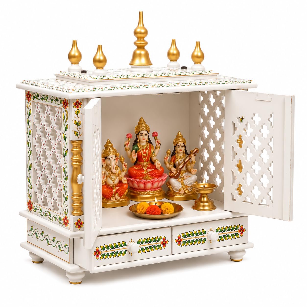 Kamdhenu art and craft Wood Home Temple (18 x 9 x 21 inch, White &
