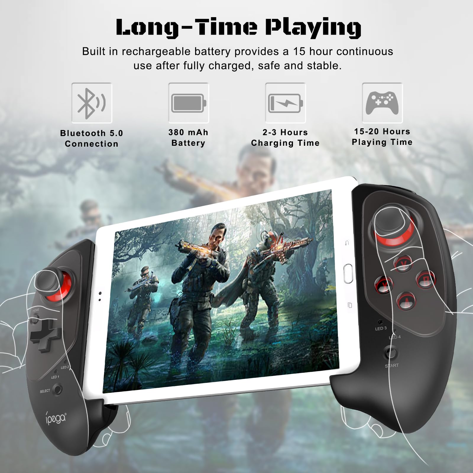 Joso Manette de jeu pour iPad, tablette (11"), lecture directe, manette de jeu Bluetooth pour Android, Galaxy Z Fold4, Galaxy Z Flip4, Galaxy S23 S22 21Ultra, Fire HD 10, 8, iPhone 14 13 12 Pro Max