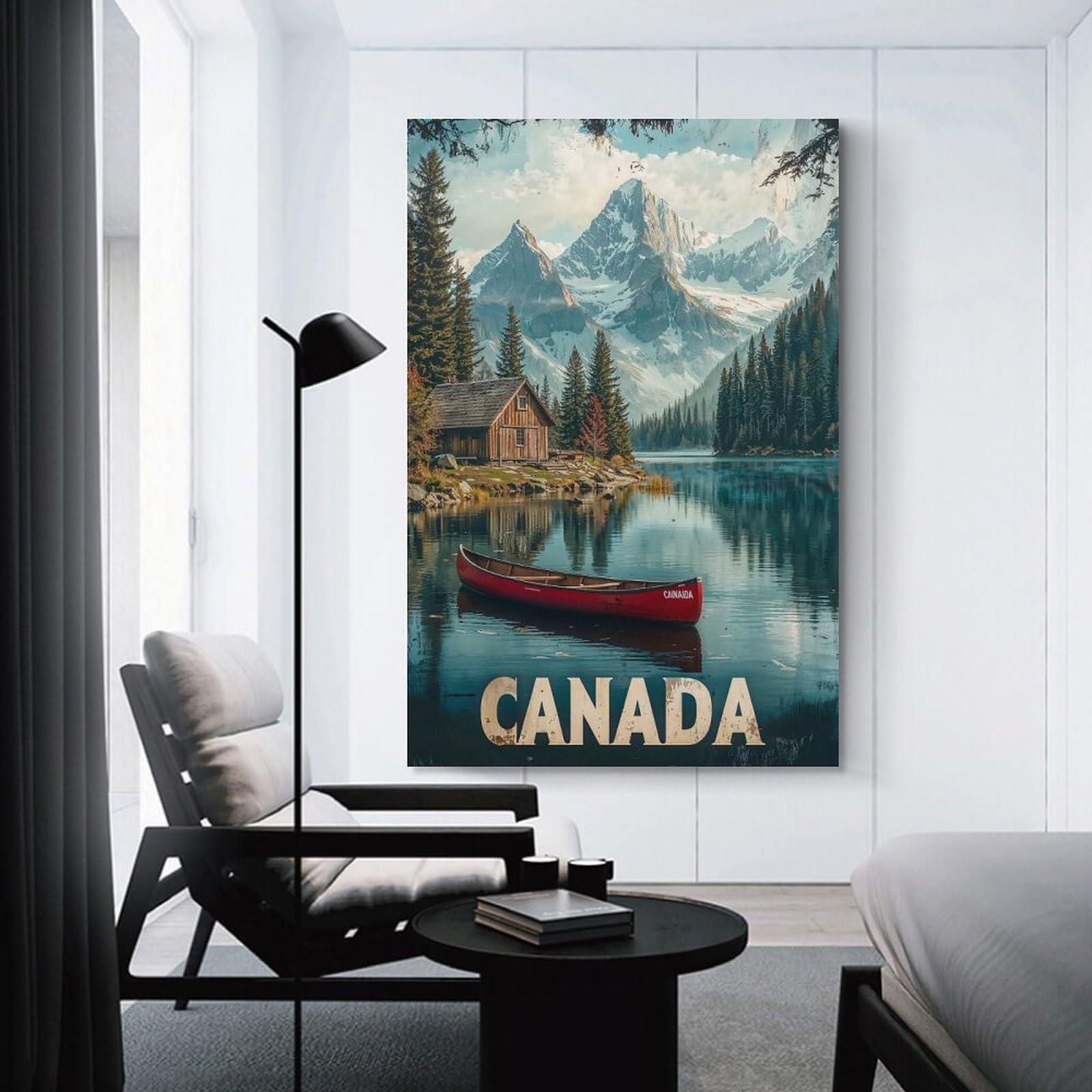Junmoney Unframe-Style-7 Canvas Wall Picture Canadian Mountain Lake, 16X24inch(40X60cm), For Bedroom, Lounge Or Dressing Area, Stylish Decor For A Restful Room Update