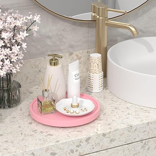 Miniatura 2 de Bandeja giratoria de 360 para tocador de baño, bandeja giratoria de bambú de 10 pulgadas, bandeja decorativa para perfume, vela, jabón, bandejas