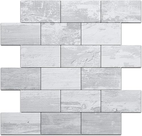 DICOFUN Azulejos de pared de madera blanca vintage para despegar y pegar, azulejos de metro de PVC de 12 x 12 pulgadas de grosor para salpicaduras
