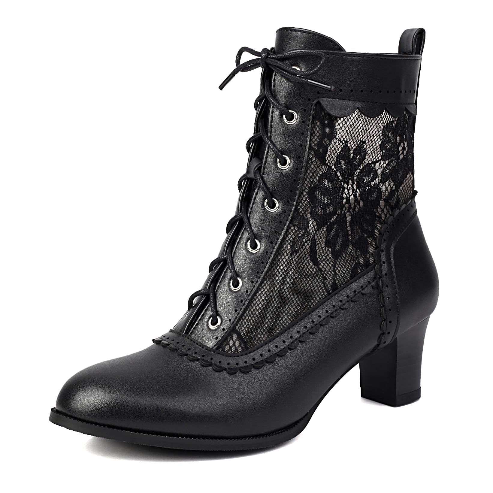 Voviggiw Women Victorian Boots Lace up Ankle Boots Witch Costume Booties Side Zipper