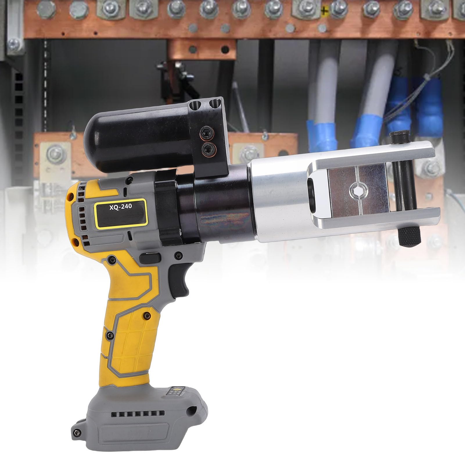 Cosiki Elektryczne Hydrauliczne Narzędzie do Zaciskania, Ulepszona Gruba, Otwarta Głowica 90KN, Odporny na Wstrząsy Korpus ze Stopu Aluminium z 10 Matrycami, do Zaciskania Końcówek