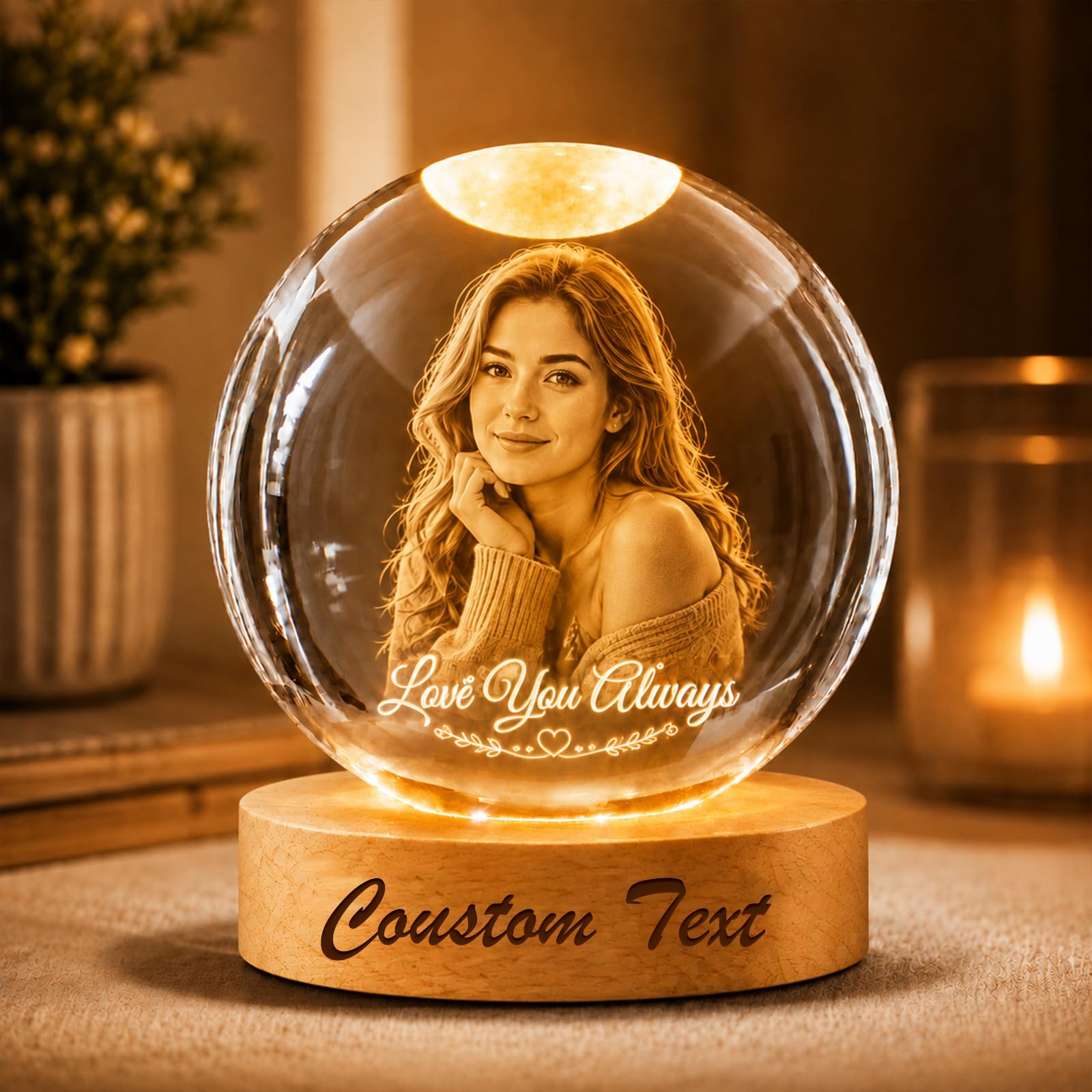BBNNZ Personalised Moon Phase Crystal Ball Night Light Custom Photo Keepsake Gift (Crystal Ball-3)