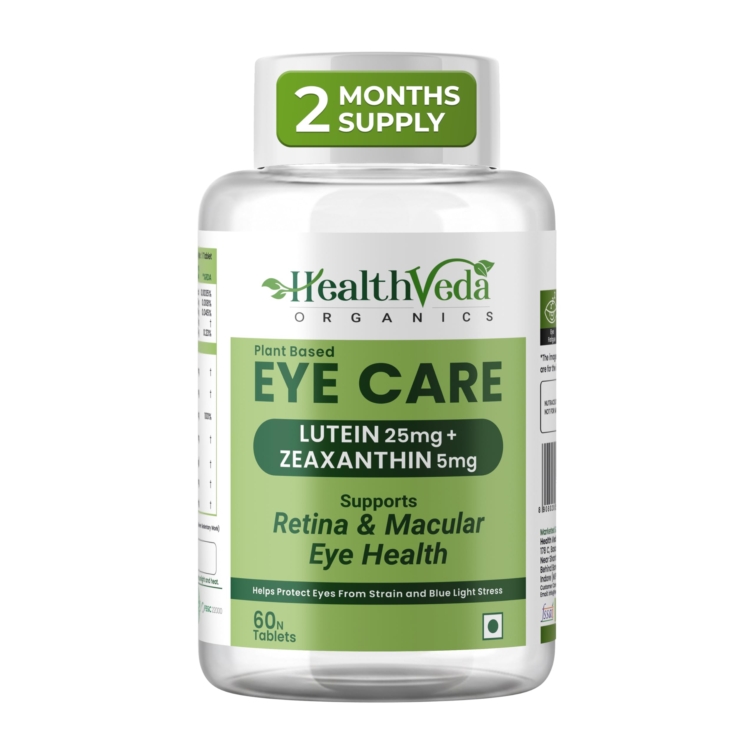 Health Veda Organics Eye Care Supplement 1000 mg | 60 Veg Tablets | Lutein & Zeaxanthin with Carrot Extract | For Men & Women