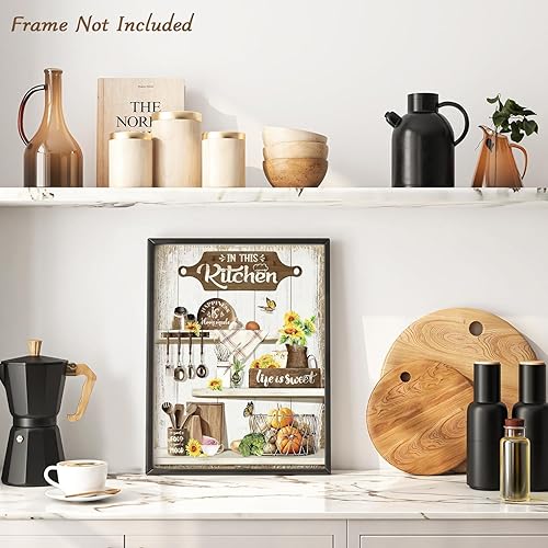 Miniatura 4 de Dazzlewall Arte de pared rústico de cocina campestre, la vida es dulce y buena comida, citas de buen estado de ánimo, imágenes de cocina de girasol,