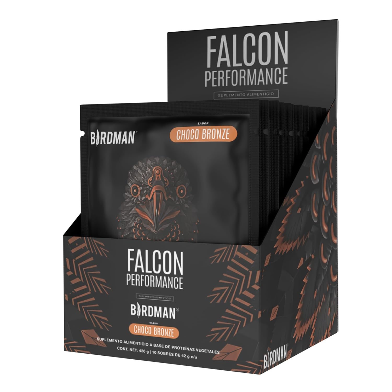 Birdman Falcon Performance Proteina Premium En Polvo, 30gr proteina, 3gr Creatina, Sin Inflamacion, Sin Acne, 10 Sobres Sabor Choco Bronze 420gr