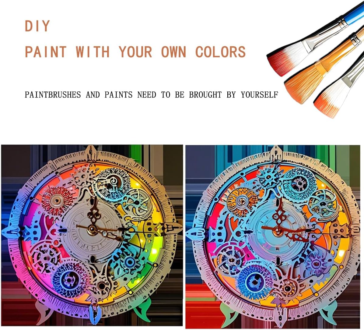 LED 3D Wooden Clock Puzzle, 106 Piece 3D Puzzle Building Kit for Adults & Teens, Interactive DIY Home Decor, Unique Creative Gift Idea (AA Batteries Not Included)