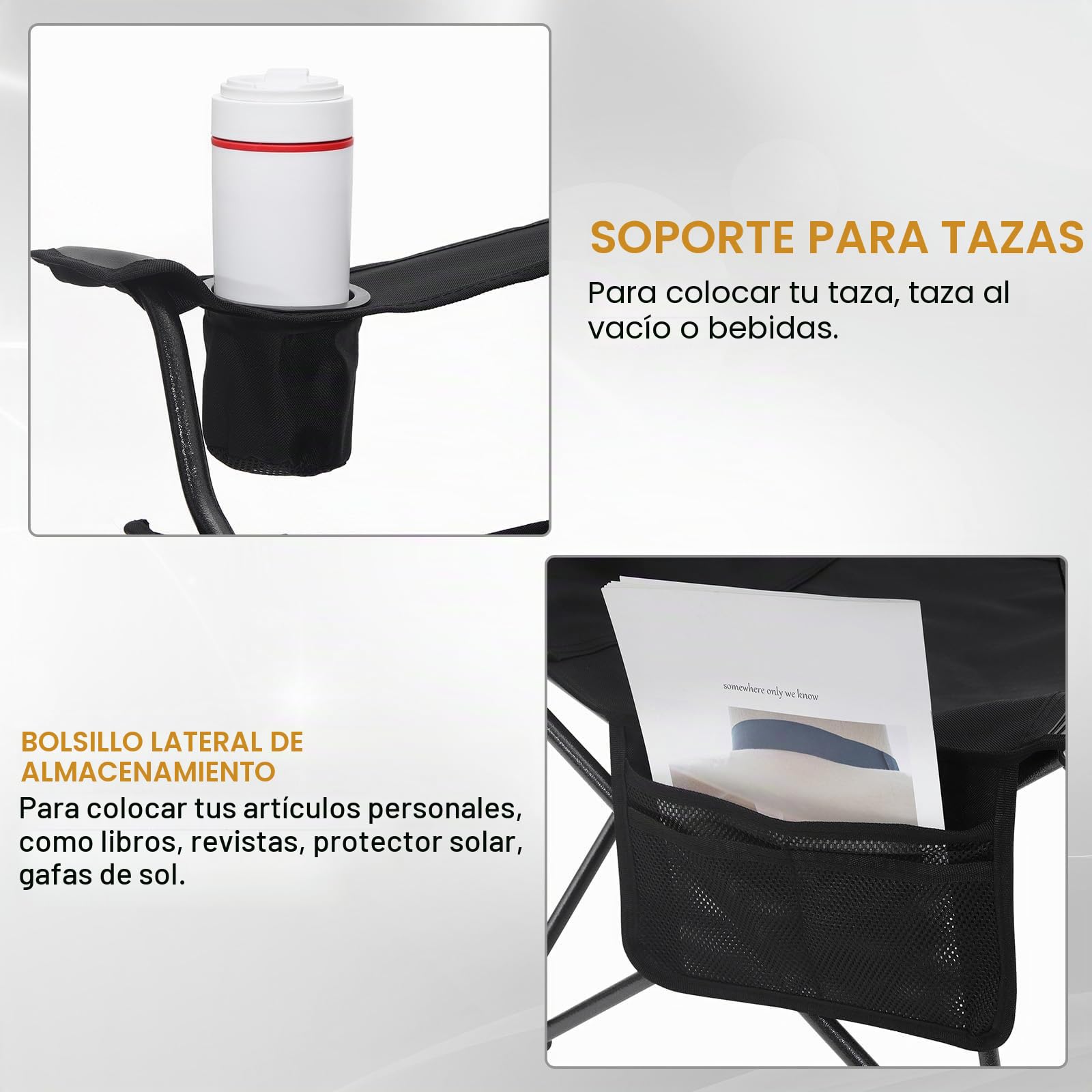 WOLTU Sillas Plegables Camping, Juego de 2 Sillas Portátiles para Exterior, Ligera para Jardin Playa Picnic y Pesca, hasta 150 kg, Negro