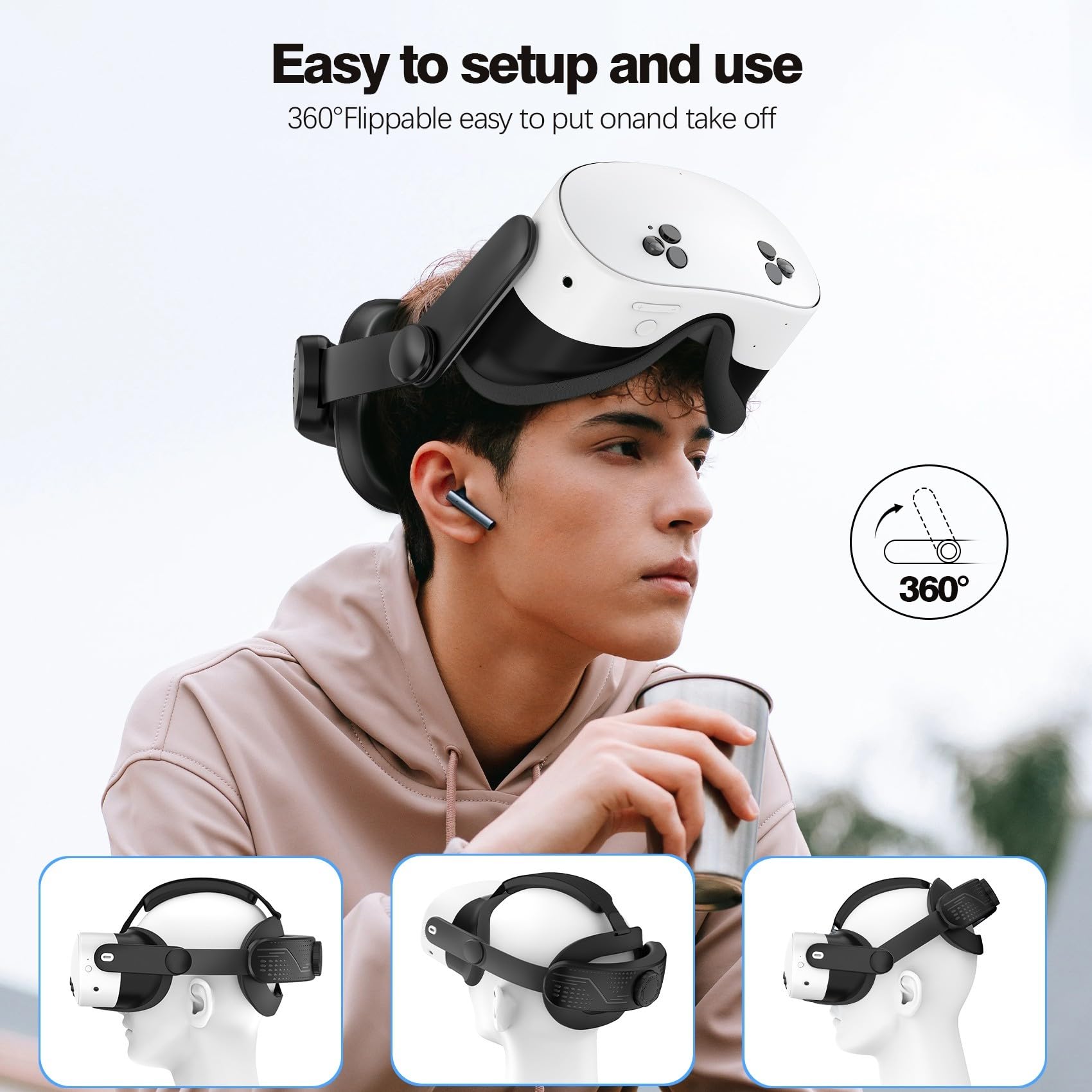 Sangle de tête orientée confort pour utilisateurs Meta Quest3S VR réglable et fiable (blanc)