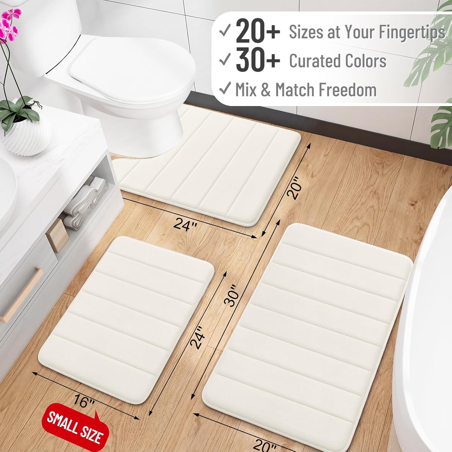 OLANLY Memory Foam Long Bathroom Rugs Runner 59x20, Super Soft Absorbent Bath Mat, Quick Dry, Machine Washable Shower Floor Rugs, Bathmat Carpet, Bathroom Home Decor Accessories, Ivory Ivory 59" x 20"