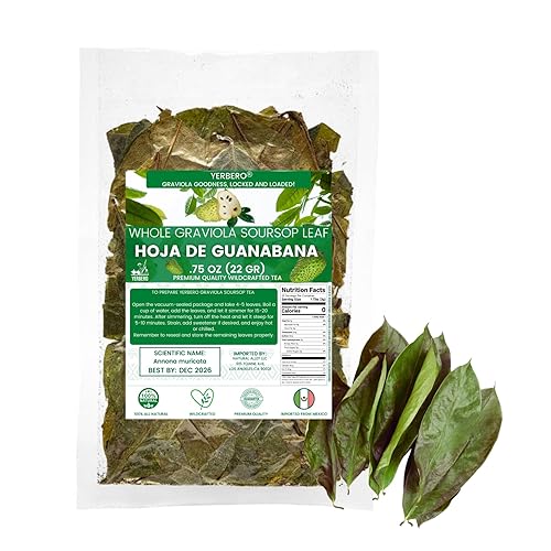 Miniatura 4 de Yerbero - Hoja de Guanabana Entera (.75 oz - 22 gr) Hojas de guanábana de guanábana de graviola secas enteras, hoja entera orgánica, 100% natural