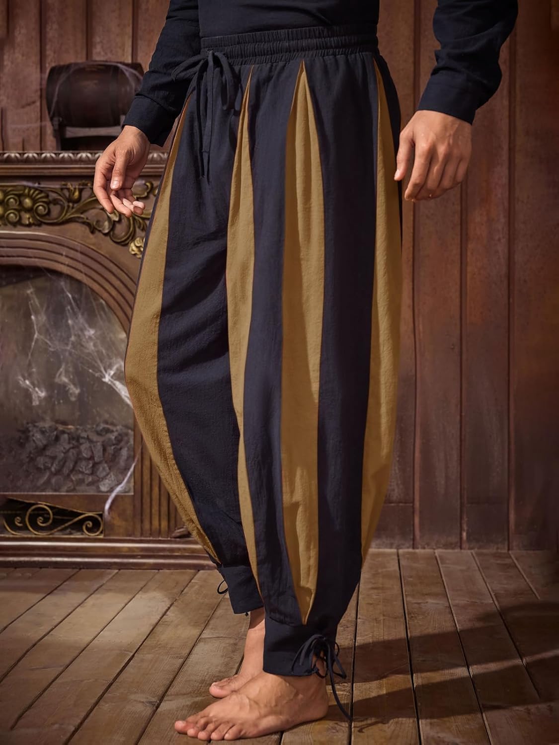 Runcati Mens Medieval Pirate Pants Renaissance Viking Navigator Colonial Cotton Halloween Costume Harem Pants - Image 2