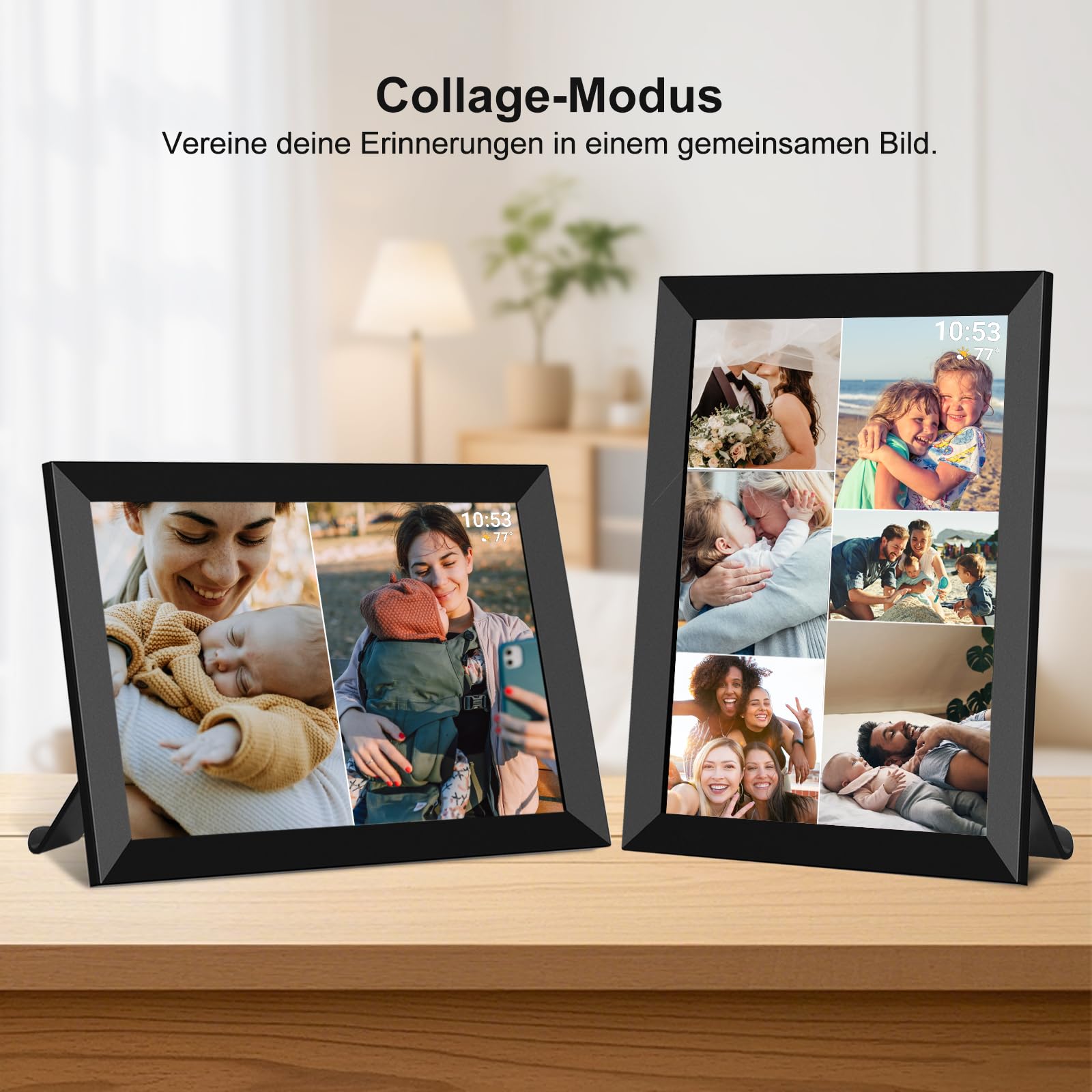 Frameo Cadre photo numérique WiFi 10,1", écran tactile HD IPS, mémoire de 32 Go, rotation automatique, montage mural, configuration facile pour partager des photos et des vidéos via l'application
