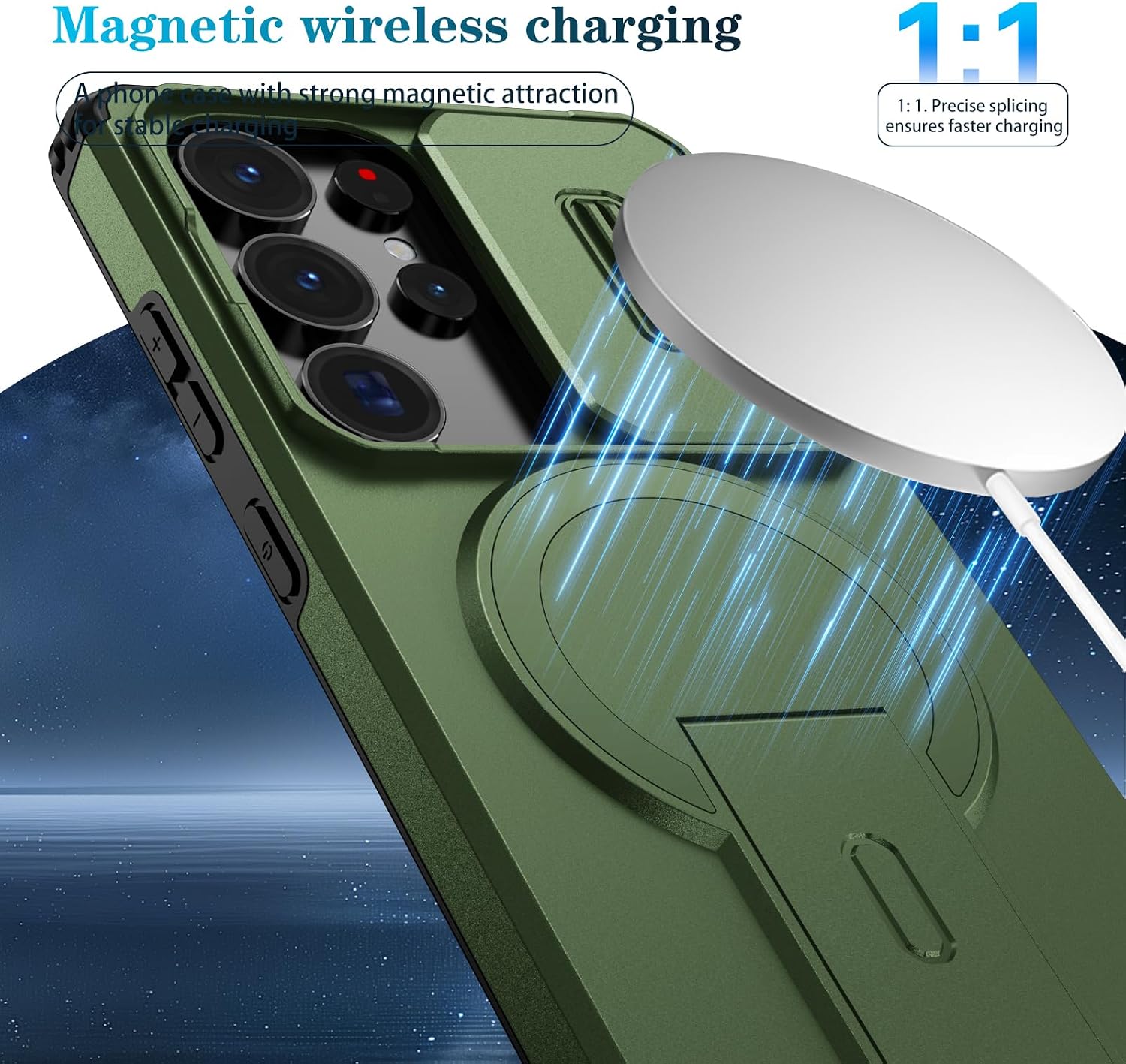 Dteck for Galaxy S26 Ultra 6.9" Magnetic Phone Case with Kickstand, Slide Camera Cover, Compatible with MagSafe Wireless Charging Accessory, Shockproof Protective Rugged Hard Shell Slim Cover, Green image 4