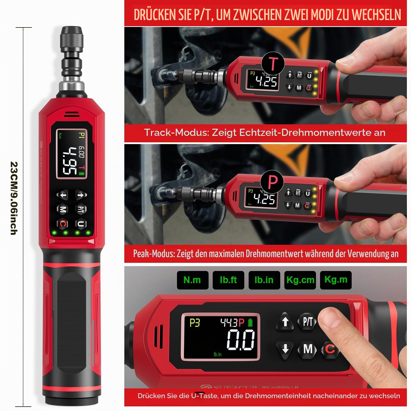 SUERCUP 1/4" Digitaler Drehmoment Schraubendreher 0.09-6Nm, ±1% Präzision
