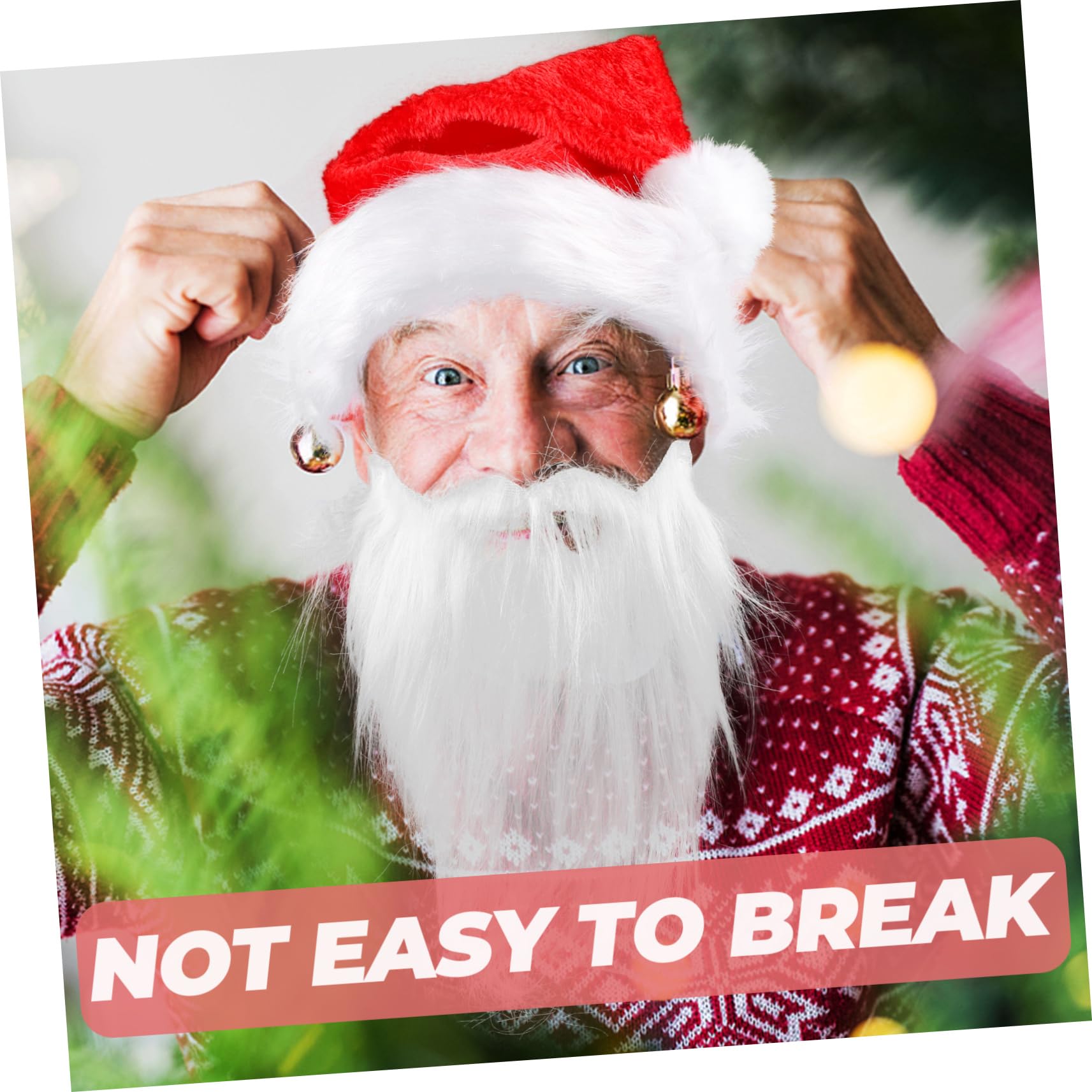 OKUMEYR Santa Claus Cosplay Kit Beard Hat Set Red Santa Hat Fake Beard Lightweight Easy to Wear