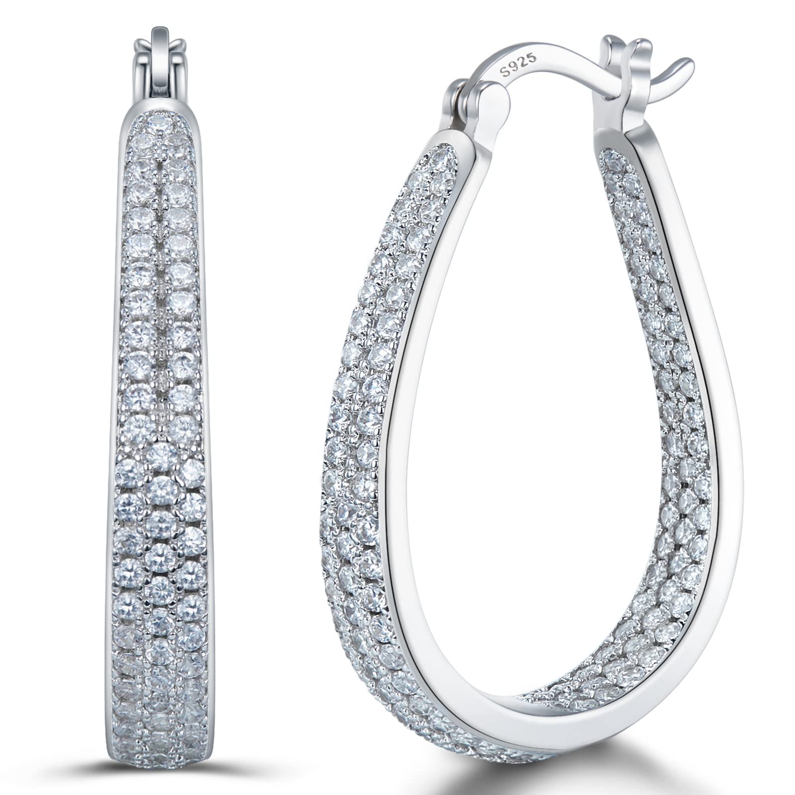 925 Sterling Silver Post Hoop Earrings for Women Gilrs Multcolors Cubic Zirconia 14K Gold Plated Oval Chunky Silver Gold Hoop Earrings weinuo Jewelry